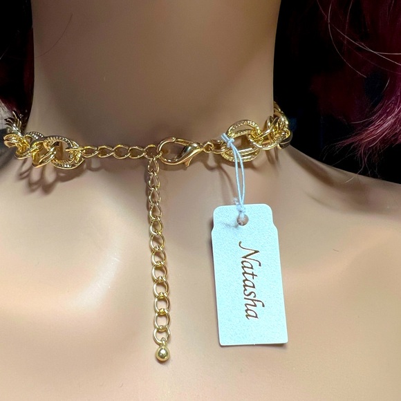 Natasha NWT Stunning Gold Tone Floral Filigree Crystal Statement Necklace (J094) - Picture 7 of 9